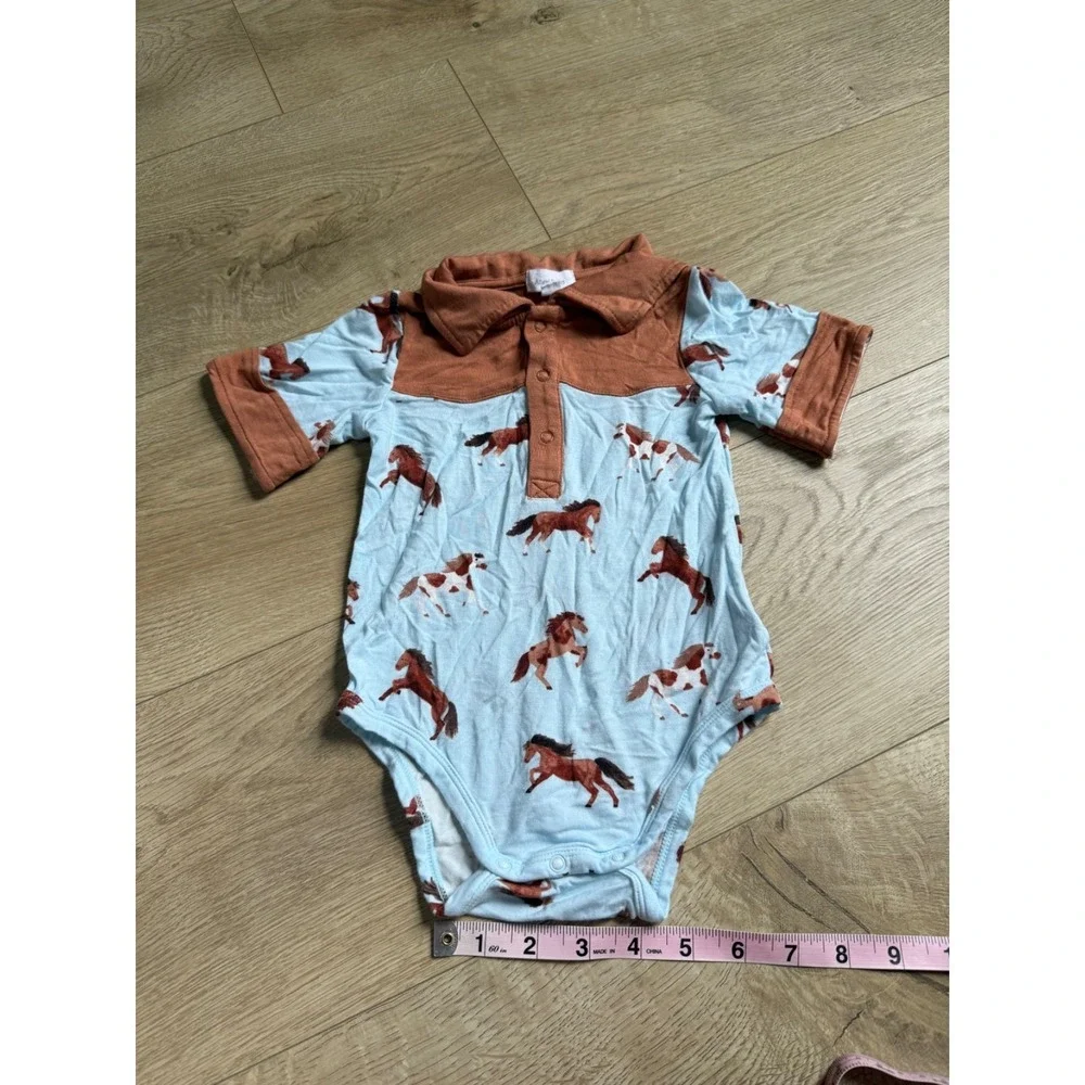 EUC Baby boy Angel Dear Buckaroo Western horse collared bodysuit bamboo 12-18M
